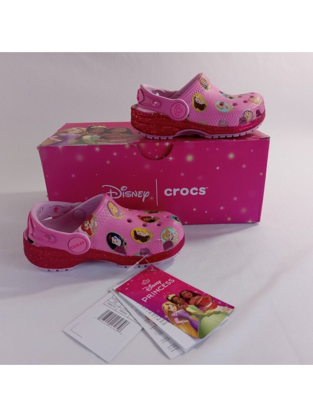 Disney Princess Crocs Toddler Size 7 Girls  Pink Glitter Clogs Shoes US C7